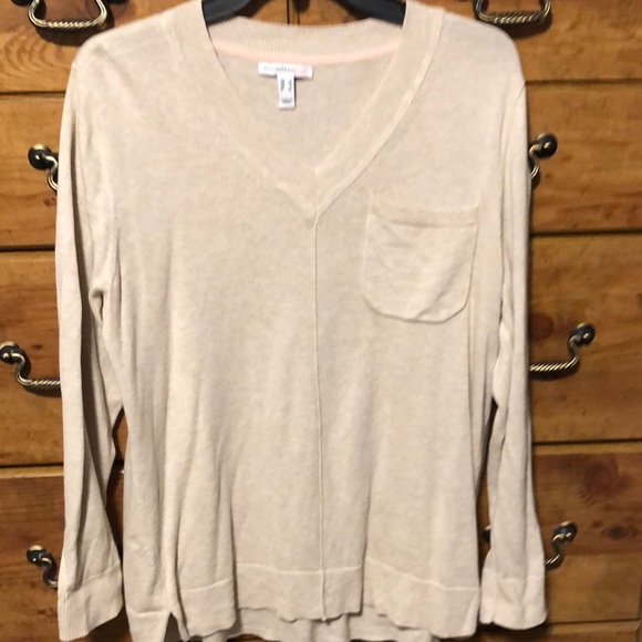 Isaac Mizrahi Live beige v neck sweater L - Picture 1 of 3